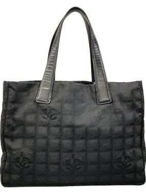 CHANEL New Travel Line Tote MM - Black Nylon Jacquard Leather Tote Bag